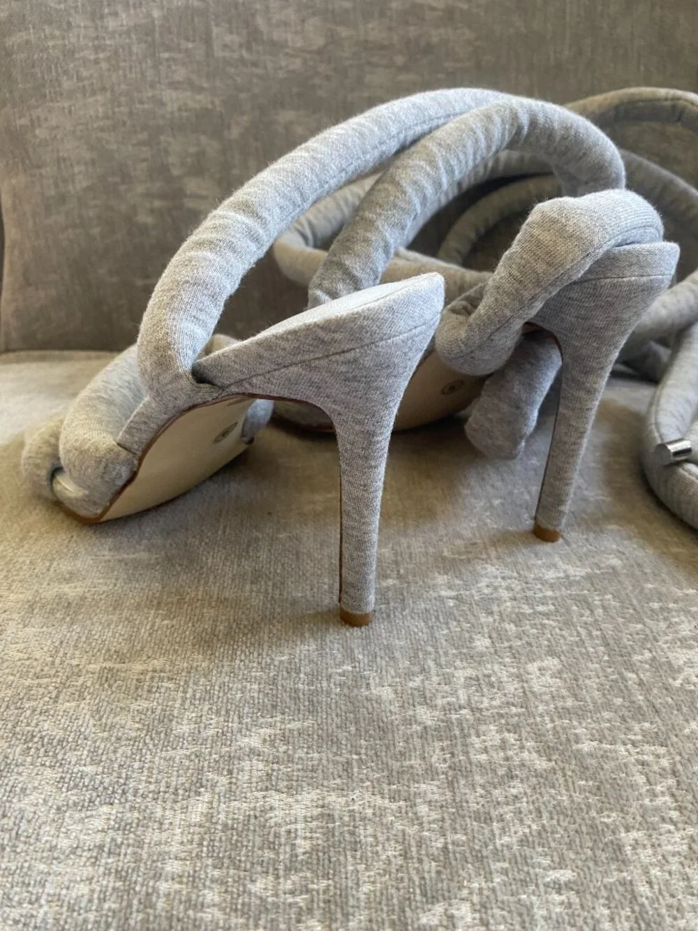 Strappy High Heels Gladiator Sandals With Grey Jersey Size 9 Like New